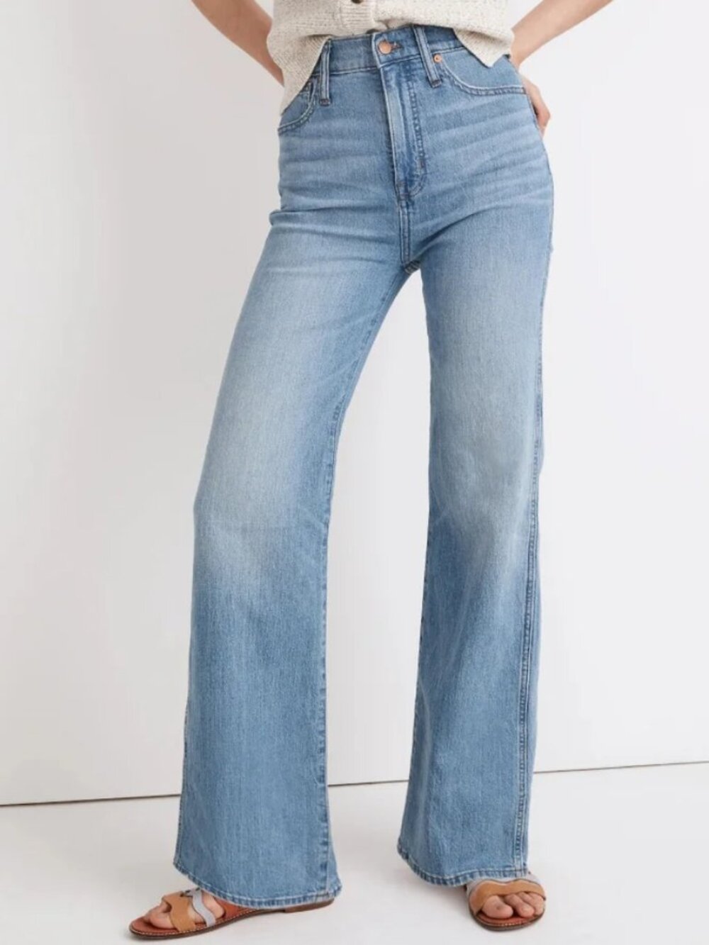 NEW! MADEWELL THE 11" HIGH-RISE FLARE JEANS STRETCH DENIM MEDIUM-LIGHT WASH 28
